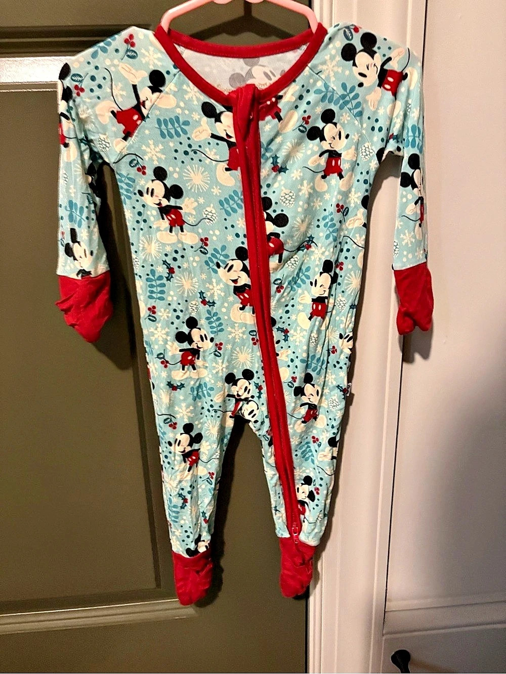 Little Sleepies Disney Mickey Mouse Footed Pajamas Blue Baby 6-9M